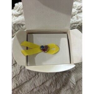 The Yellow Ribbon Pin With￼ Red White ￼& Blue Silver Heart  By Avon 2003 NOS